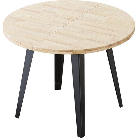 Table à manger ronde extensible coloris chêne nordique, pieds en métal noir - Longueur 100 - 140 - 180 x largeur 100 x Hauteur 76cm (1/5)