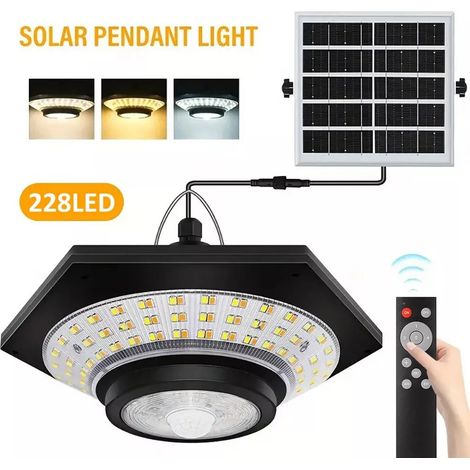 Lampe Solaire Interieur Extérieur Avec 228LED 5 Modes Détecteur de Mouvement, 3 Températures de Couleur Lumiere Solaire Exterieur 4400mAh Batterie Pour Chemin Jardin Pergola Garage (1/5)