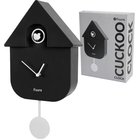 Coucou Horloge Noir et Blanc. Coucou Murale. Pendule Murale. 3 Piles AA Non incluses. 21,5x8x41,5. Plastique ABS. (1/5)