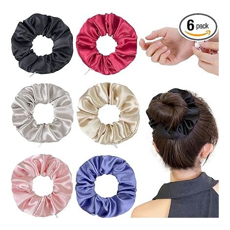 Hair Scrunchie With Hidden Zipper Pocket, Hair Ties With Pocket, Scrunchies With Zipper Pocket, Satin Ponytail Holder Hair Ties Hair Accessories (1/5)