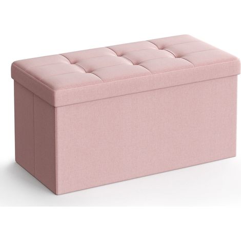 Panca contenitore pieghevole rosa in tessuto effetto lino (1/5)