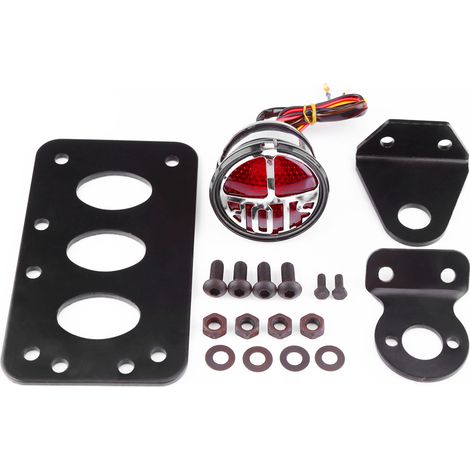 Feu arrière universel pour moto avec support et éclairage de plaque, fixation latérale (1/5)