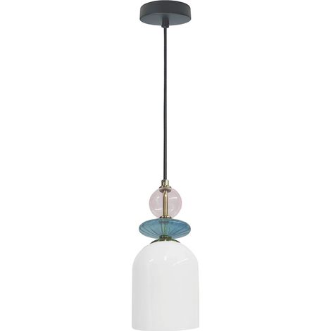 Suspension décorative, abat-jour en verre blanc, éléments décoratifs, 1 x E27 15 W, TROPEA Light Prestige