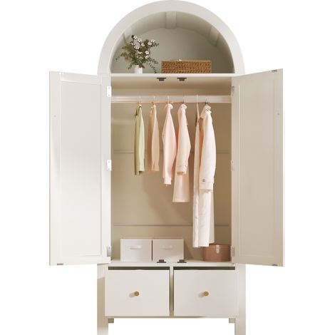 ELVMI Armadio con 2 Ante, 2 Cassetti, Barra Appendiabiti e Vano Aperto, in MDF, 78 x 45 x 181 cm, Bianco (1/5)