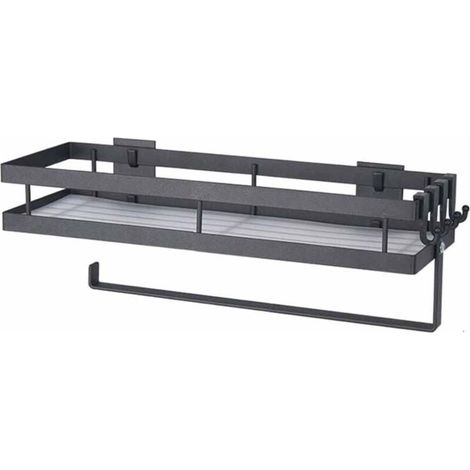 étagère à épices murale sans perage,etagere rangement,étagère à épices suspendue avec porte-rouleau de cuisine et 4 crochets amovibles, etagere cuisine, 35 cm Noir… (1/5)