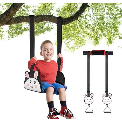 Balançoire suspendue en toile motif lapin avec cordes réglables, portique sécurisé pour enfants, structure de jeux d'intérieur pour enfants, capacité de charge : 50 kg (1/5)