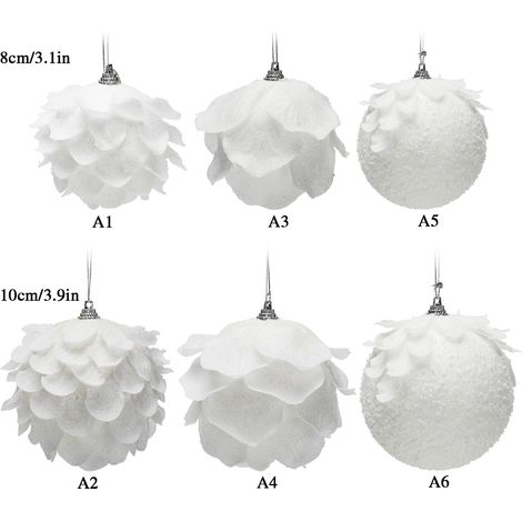 weiße Glitzer-Schaumstoffkugeln, hängende Blütenblattkugeln, 10 cm, für Weihnachtsbaumschmuck (1/5)