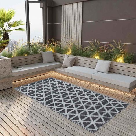 Tapis d'extérieur Terrasse Salon Cuisine - Tapis de jardin Noir 120x180 cm PP BV872999 - BonneVie (1/5)