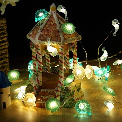 Guirlande lumineuse animaux marins, 2 m, 20 LED, thème vie marine, à piles, hippocampe, étoile de mer, coquillages, pour chambre d'enfant, fête, décoration d'anniversaire (1/5)