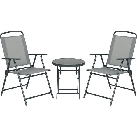Set de Jardin 3 Pièces avec 2 Chaises et Table Basse, Métal Gris Clair, 53.5x64x93 cm & Ø45x50 cm (1/5)