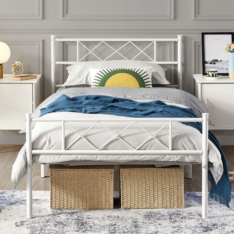 Yaheetech – Lit en métal 90x200cm – Cadre minimaliste avec lattes – Finition mate résistante à la rouille – Charge maximale 136kg (1/5)