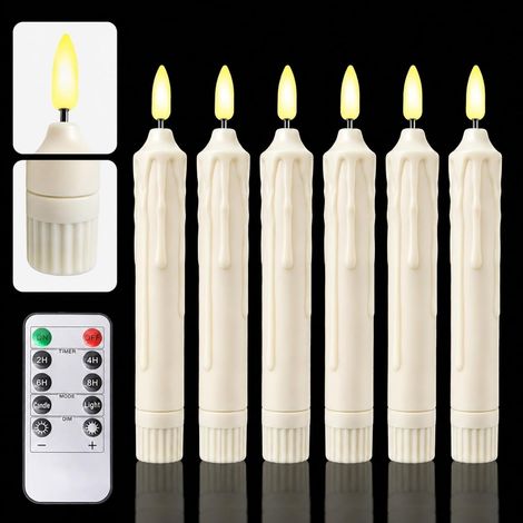 CCYKXA 6er-Set LED-Kerzen mit Fernbedienung und Timer, elfenbeinfarben. Flammenlose Kerzen, 21 x 165 mm, mit warmweißer Flamme. Ideal für Weihnachten, Hochzeiten und als Fensterdekoration. (1/5)