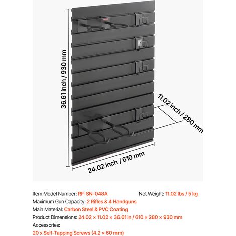 VEVOR Gun Rack, Wall Mount, Tactical Rifle Shotgun Handgun Storage, Heavy-Duty PVC Panels & Steel Wall Racks, Securely Holds up to 2 Rifles & 4 Pistols, Modular Firearms Gun Gear Accessories Organizer (1/4)