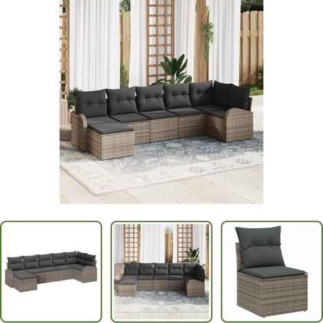 Poly Rattan - Sofa Set mit Kissen mit Speicher 7 pcs Grau Poly-Rattan (1/5)