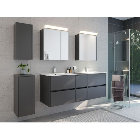 Badmöbelset Taifun 150cm 5tlg mit 2x Spiegelschrank und 2x Badschrank grafit