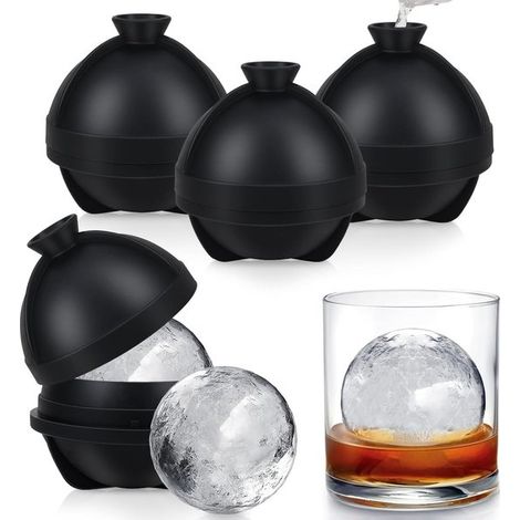 Set di 4 stampi per cubetti di ghiaccio, extra large, in silicone, senza BPA, riutilizzabili, con stampi per cubetti di ghiaccio facili da sformare, adatti al congelatore, per uso domestico. (1/5)