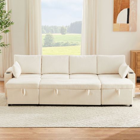 Canapé d’angle en u 4 places convertible avec rangements repose-bois et coussins (1/5)