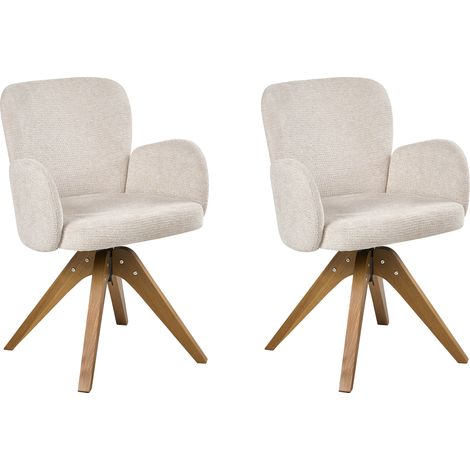 Conjunto de 2 sillas de comedor giratorias con reposabrazos patas de madera beige claro Jean (1/5)