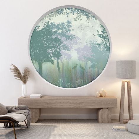 Stickers Trompe l'oeil Arche ronde - Forêt - Diamètre 30 cm (1/4)