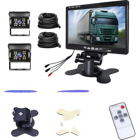 Monitor per auto, schermo da 7 pollici, supporto doppia telecamera, con 2 telecamere (1/2)