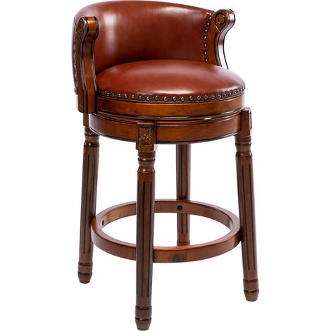 Tabourets de bar en cuir de vachette et bois, pivotants à 360 degrés, avec dossier, pour comptoirs de cuisine, style moderne. (1/5)