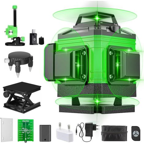 Nivel láser, nivel láser vertical y horizontal autonivelante, nivel verde con función de autonivelación, con 2 baterías recargables de 2600 mAh (8 líneas). (1/5)
