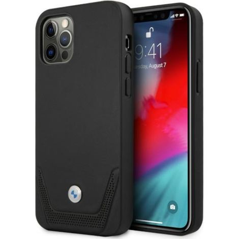 Custodia rigida nera in pelle traforata per iPhone 12/12 Pro 6.1 BMW BMHCP12MRSWPK. (1/5)