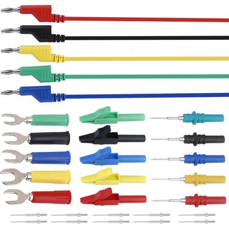 Kit 4mm de Câbles de Test Banane à Banane pour Multimètre, Pinces Crocodile et Sonde en U (P1036B) (1/5)