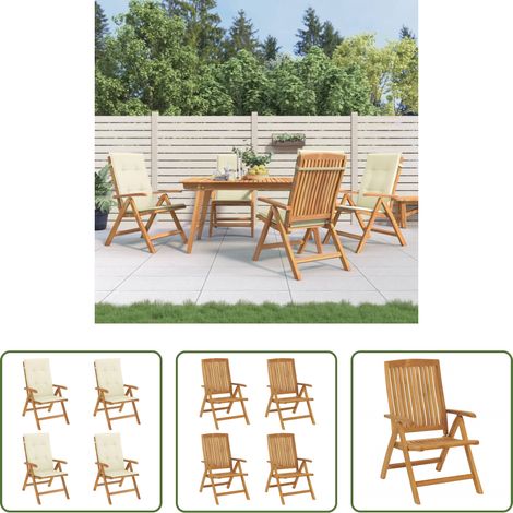 vidaXL Fauteuils pliants inclinables avec coussins, 4 pièces, en bois massif de teck (1/5)