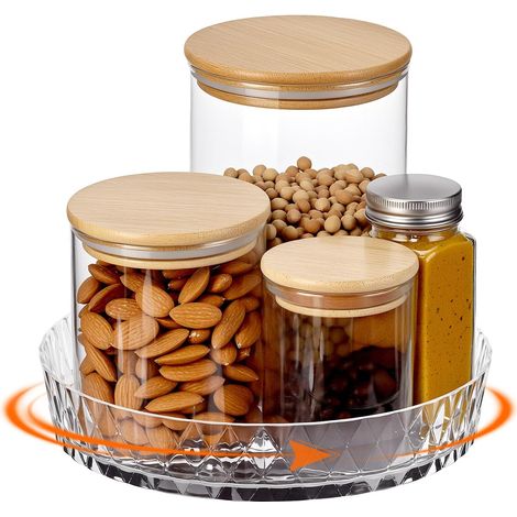 Organisateur plateau tournant, Φ 22 cm support à épices rotatif, organisateur rotatif transparent, pour cuisine, salle de bain, réfrigérateur, placard (1/5)