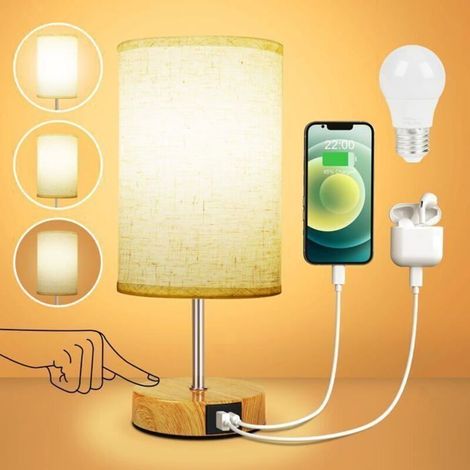ACKERMAN - Lampe de chevet avec ports de charge USB A+C, ampoules E27, contrôle tactile et 3 températures de couleur (1/4)