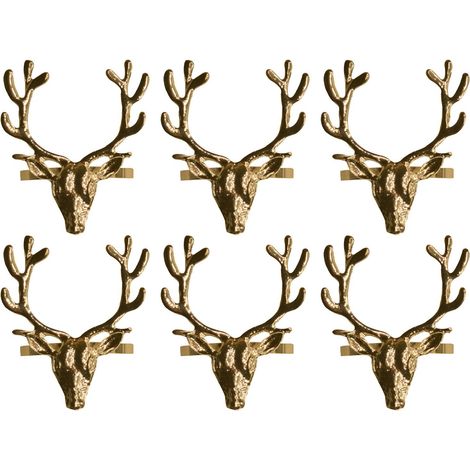 Set of 6 Stag Head Napkin Rings Gold Christmas Tableware Decoration Festive (1/4)