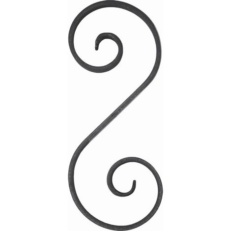 Deco Fer Forge – Volute en S fer forgé à souder – Hauteur 280mm – Largeur 115mm – Base 14x6mm – Finition à peindre ou vernir