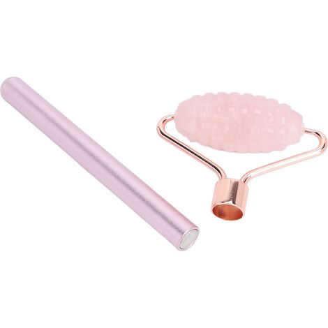 Rouleau de Massage Visage en Quartz Rose, Aiguilles Microdermabrasion pour Fermeté et Raffermissement Cutané (1/5)