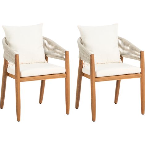 Conjunto de 2 sillas de jardín modernas con cojines de madera de acacia blanco Marzamemi (1/5)
