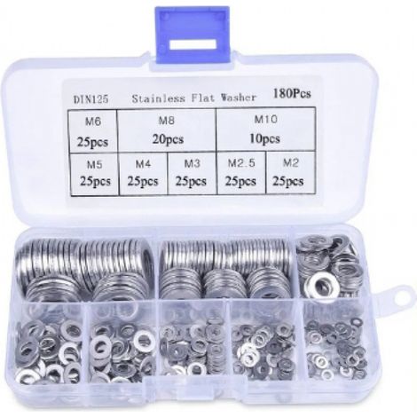 Lot de 180 rondelles plates rondes M2-10 en acier inoxydable pour vis, boulons, décoration d'intérieur, réparation générale (1/2)