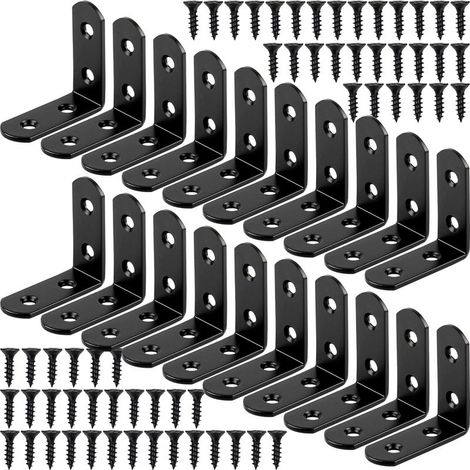 20 pièces de support de montage noir à angle droit support en forme de L support d'angle support métallique en acier inoxydable à 90 degrés 4040mm (1/5)
