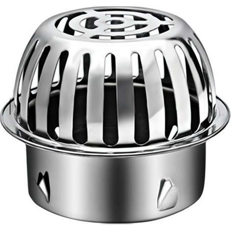 Grille d'évacuation ronde extérieure pour atrium, couvercle de dôme d'évacuation de toit en acier inoxydable, crépine anti-obstruction (90 mm) (1/5)