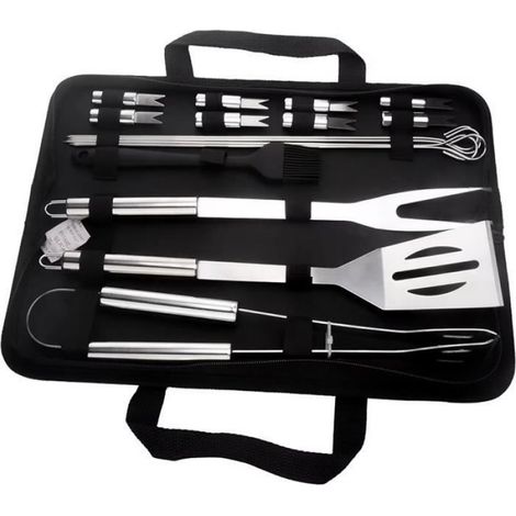 Accessoires de barbecue - - Kit en acier inoxydable de 16 pièces - Portable et facile à ranger (1/4)