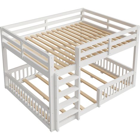 Cama litera blanca 160 x 200 cm con barandillas de pino y MDF (1/5)