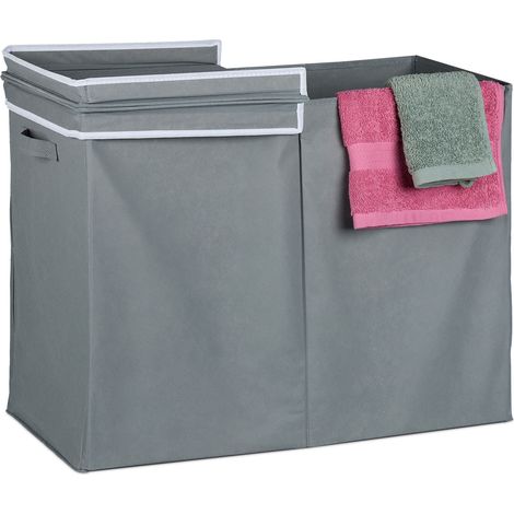 Relaxdays Laundry Basket with Lid, 100 l, Foldable, Fabric, Clothes Bin Bathroom & Bedroom, HxWxD: 50 x 68 x 34 cm, Grey (1/5)