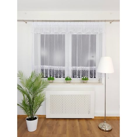 Tenda pronta all'uso in rete alla moda 300x120 cm con lambrequin e pizzo guipure largo su nastro (1/5)