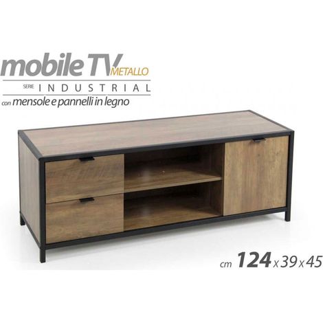 Mueble para TV industrial bajo marrón cm 124 x 39 x 45 h