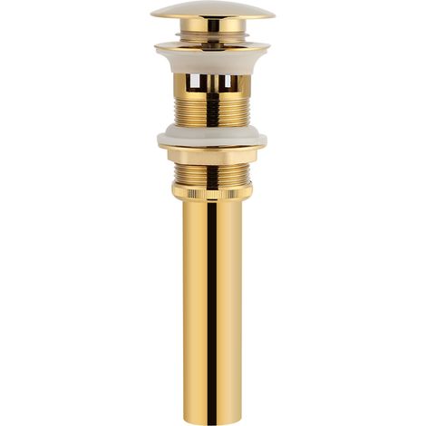 Bonde clic-clac laiton massif pour lavabo et évier, vidage avec trop-plein, doré, robinetterie salle de bain et cuisine. (1/5)