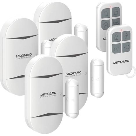 Capteur d'alarme Porte avec 2 télécommandes,capteur de Contact magnétique sans Fil 130db,système de sécurité Alerte d'entrée de Porte antivol pour la sécurité (4 Alarme 2 contrôleur) (1/5)