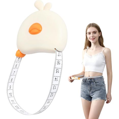 Cinta métrica retráctil de 150 cm para coser, de doble cara y con cierre magnético, ideal para coser, confeccionar prendas y tomar medidas corporales (blanco crema) (1/5)