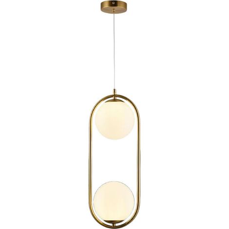 TRADE SHOP - Lampadario Sospensione Ovale Bronzo Con Due Sfere In Vetro Metallo Lampada Attacco G9 A33 -