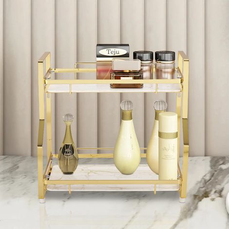 2 Tier Kitchen Bathroom Storage Organiser Rack Gold (1/5)