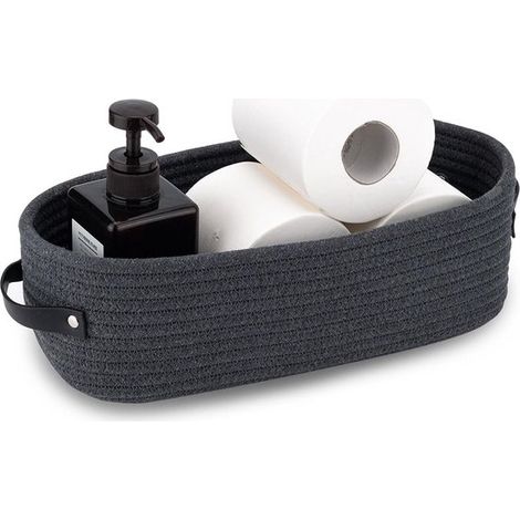 Cesta de almacenamiento，Cesta de almacenamiento pequeña，Cestas de almacenamiento，Cesta de baño de cuerda de algodón，33 x 15 x 10 cm，Gris oscuro (1/5)