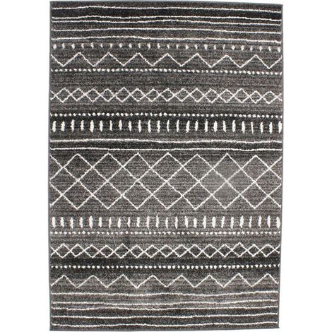VENISE - Tapis toucher laineux imprimé motifs ethniques noir 133x190 (1/4)